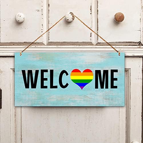 Добредојдовте знак за влезна врата надвор смешен знак на дрвена врата за предниот трем декор геј гордост виножито добредојде куќа затоплување