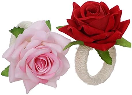 Liuyunqi 6pcs роза цветна салфетка прстени, занаетчиски свилени цветни салфетки држач за салфери за вечера