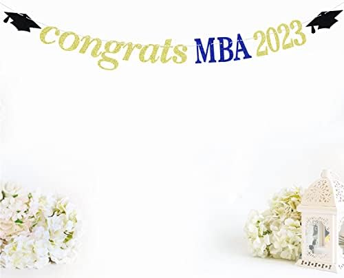 Честитки МБА 2023 Банер - Класа од 2023 година знак за дипломирање, МБА Град, Декорации за забави на колеџ, злато сјај