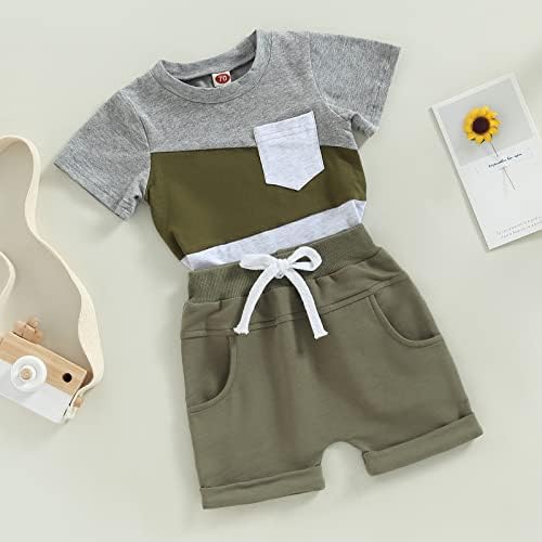 Облека за бебиња за новороденчиња за деца со кратки ракави маици + шорцеви поставени цврста летна облека со џебови 2 парчиња