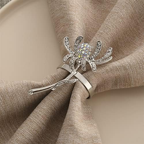 Zjhyxyh rhinestone chrysanthemum bolings прстени метални токи салфетки држач за свадбени забави за Божиќна декорација