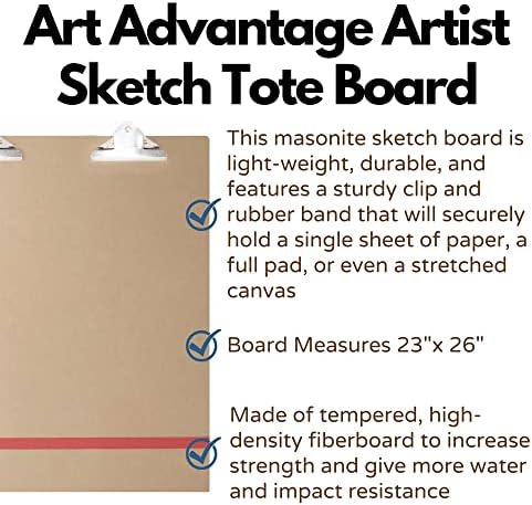 Уметничка предност уметник скица тота табла 23 x 26 со рачка, клипови и еластичен опсег. Преносна, лесна, табла за цртање на asonинит за