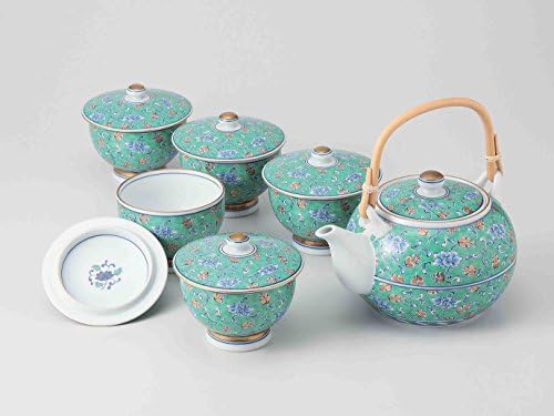 Избор на метеж во Токио - [Вредност] Порцелан Хасми: Зелена арабеска - јапонски сад за чај од кису и 5 чаша чаша сет w кутија од Јапонија [Стандарден брод од ЕМС: со след?