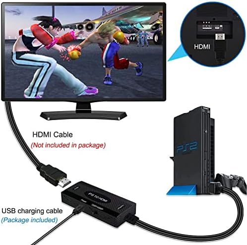 Адаптерот на VIENON PS2 до HDMI, PS2 до HDMI конвертор Компатибилен со PS 1/2/3 Поддршка 4: 3/16: 9 прекинувач за сооднос на аспект на екранот