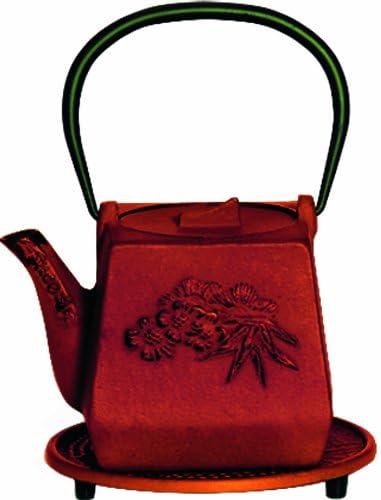 Услуги за чај од G&H Отани јапонски тетсубин 25-унца чајник и тривер, црвена боја