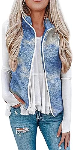 Pxloco Fleece Vests за жени зимски без ракави, обичен поштенски патент, измешана бушава јакни, графички нејасни надворешни работи со џебови