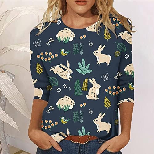 Велигденски кошули за жени графички маички 3/4 ракав трендовски блуза симпатична печатена маичка со лекови маички