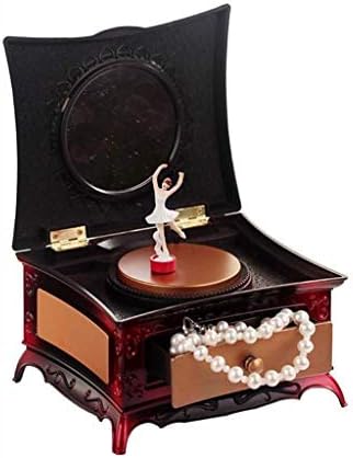 Пластична музичка кутија за срамежливост - гроздобер балетски музички кутија, мала музичка кутија со огледало за шминка