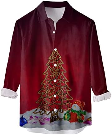 Божиќни кошули на ZDDO за мажи, долги ракави 3D смешни Божиќ Дедо Мраз печати хавајски кошула одговараат обични кошули