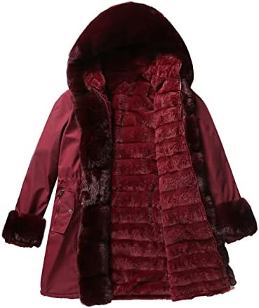 Women'sенско згуснето руно наредено парка со одвојлив крзно јака топла зимска палто со качулка со патент на ветровитната облека