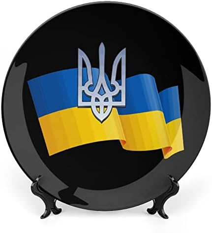 Украинско Знаме Печатена Коска Кина Декоративна Плоча Тркалезни Плочи Занает Со Штанд За Прикажување За Домашна Канцеларија Ѕидна