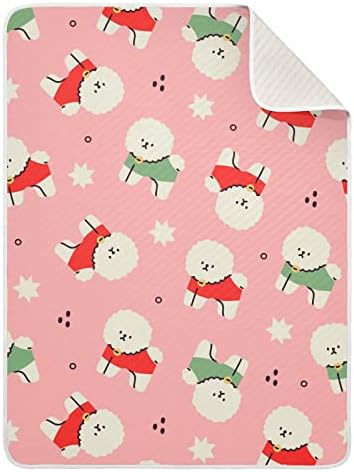 Swaddle Clute Bichon Frize Pink памучно ќебе за новороденчиња, примање ќебе, лесен меко висино ќебе за креветчето, шетач, расадник ќебиња,