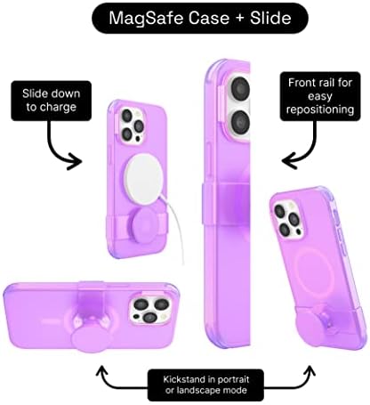 PopSockets iPhone 14 Pro Max Случај За MagSafe Со Телефон Зафат И Слајд, Безжично Полнење Компатибилен-Розова Проѕирен Опалесцент
