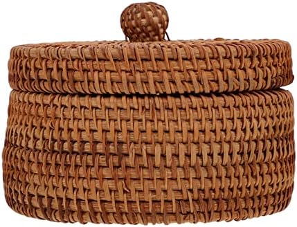 Зеродеко тркалезни ратан кутии со капаче плетен корпа рачно плетена фиока за леб за леб за складирање природен сад за складирање