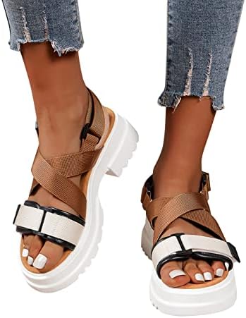 WASHERCE WOMENS WORK SANDALS Дами мода лето крпа во боја на отворено спортско лежење платформа за сандали со сандали со големина 4 со големина 4