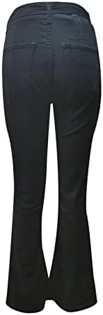 Женски високи половини bellвонки на дното на дното на фармерки мода со висок пораст широки нозе, џин, разгорени тексас панталони со појас
