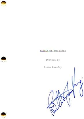Били Jeanан Кинг потпиша автограм - Битка на сексот целосен филмски скрипта - Боби Ригс, Ема Стоун, Стив Карел, Бил Пулман,