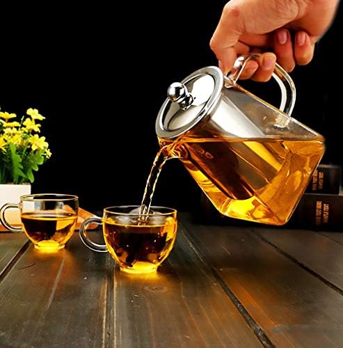 Со инфузер чиста стаклена чајник, сад за чај со чај од чај, боросиликатен стаклен чајник со инфузери за лабава чај отпорна лабава лисја чајник,