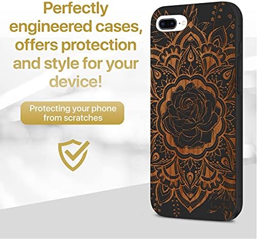 Случај Двор дрво телефон случај за iPhone 8 плус Ласерски Врежан Роза Цвет Дизајн Црно Дрво Компатибилен iphone случај Заштитни Удари