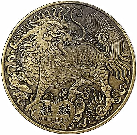 Кинески Поволен Животински Еднорог Змеј Среќа Монета Монета Лав Глава Позлатена Комеморативна Монета Со Заштитна Покривка Монета