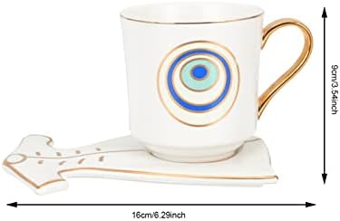 Hemoton Home Decor 2 комплети кафе кригла постави злобни очи за чаши чаша чаша и чинија со чинија керамички кафе чаша турски арапски грчки