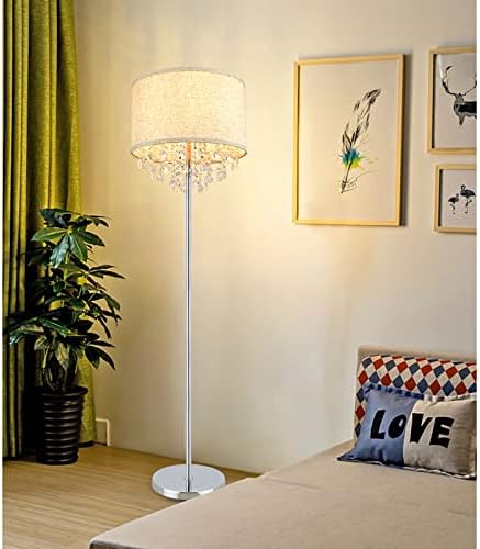 Dinglilightioning Dllt Crystal Floor Larm за дневна соба модерна стоечка ламба за спална соба, хромирана завршница 64 ”висока столбна подлога, вклучена сијалица од 9W, сенка на ткаенин?