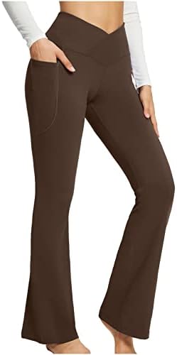 usecee женски одблесоци јога панталони со џебови кросовер со високи половини, лежечки хеланки тренинзи за тренингот