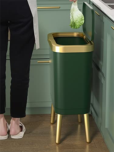 Wpyyi 15L Златна ѓубре конзерва за кујнска бања четворка со пластична канта за отпадоци од типот на високо-метри со капакот