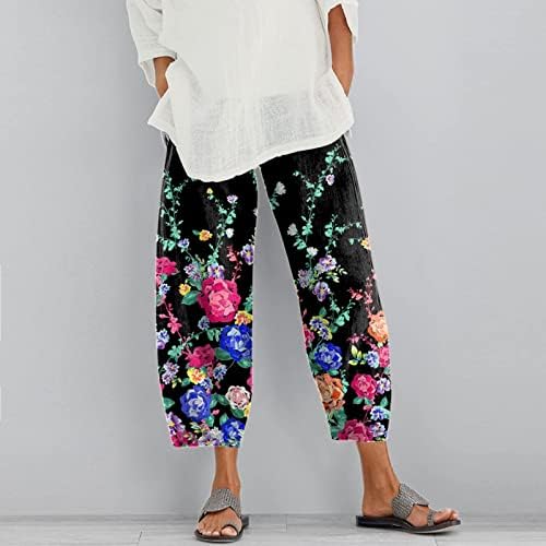 Панталони со широки нозе во Гуфесф, женски исечени памучни постелнина панталони летни панталони на глуждот со џебови