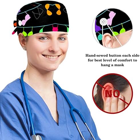 Muooum Medical Caps Прилагодливо работно капаче со копчиња и лак за коса, слатко куче и венец