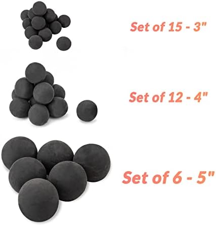 Керамички огнени топки на Skyflame, сет од 12 тркалезни огнени камења поставени за затворени и отворени оган или додаток за камини, 4 инчи, црно