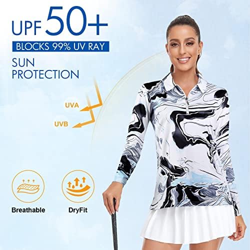 Wiracy женски голф кошула UPF50+ тренинг за заштита од сонце врвови долги кратки ракави 1/4 поштенски допол на брзо суво вклопување влага.