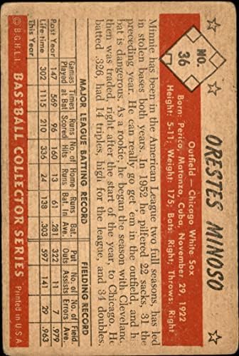 1953 Bowman Редовна бејзбол картичка36 Орест Минозо од одделение во Чикаго Вајт Сокс добро