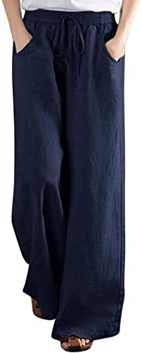 Постелни панталони со широки нозе Старон за жени обични памучни постелнина, баги панталони со еластична половината лабава јога