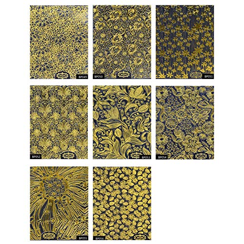 Налепници за уметност за нокти, 8 чаршафи 3Д -декорации за уметност на нокти лепило фолии ласер DIY бронзинг златни цвеќиња цветни
