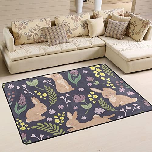 Голем мека површина килим цветна зајаче и цвеќиња расадник Плејматски килим за деца кои играат соба за спална соба за дневна соба 3 'x 2', килим