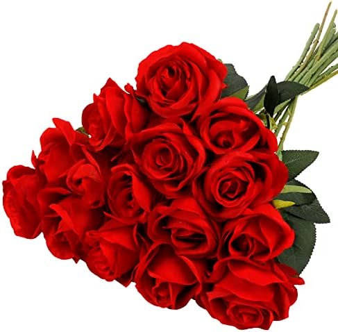 CEWOR 15pcs Вештачки Рози Со Стебла Црвени Рози Вештачки Цвеќиња На Вљубените Украси За Мајки Ден Невестински Букет Свадба Партија Дома Декор