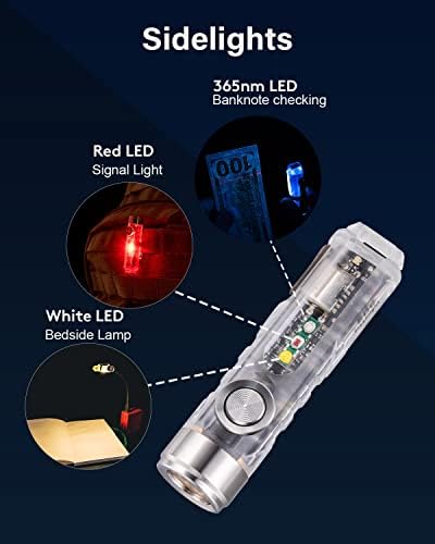 Rovyvon A8 G4 USB C полнење 650 лумени мали таенчиња за лапчиња Супер светли мини EDC светла, црвени/бели/365Nm сиделигти со магнетски клип