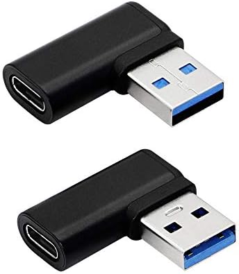 Cerrxian 90 степени USB C до USB адаптер, десен агол и лев агол USB 3,0 машки до USB тип Ц 3.1 женски конектор за лаптопи, wallидни полначи, електрични