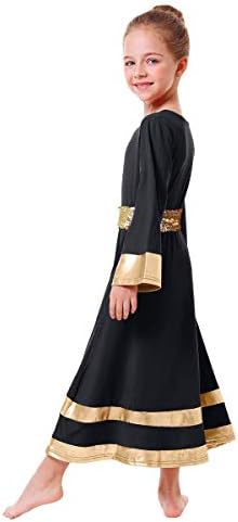 Ибаком девојки металик златна облека обожавање пофалби танц фустан со долг ракав лабава литургиска танцувачка облека+појас за sequins