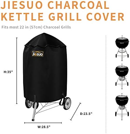 Cover Jiesuo BBQ Grill Cover for kettle од јаглен од Вебер: Тешка водоотпорна водоотпорна 22 инчи отпорни на временски вредности на скара за скара