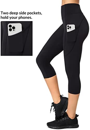 Хелегите на Ивет Капри со џебови за жени со високи половини за тренингот на тренингот за кревање на стомакот за подигнување на женските хеланки