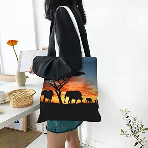 Елбул африкански вреќи за печатење на слонови за еднократна употреба на торби за купување голем капацитет за жени платно торбички торби за еднократна