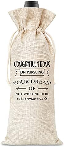 Подарок за благодарност од соработникот, честитки за остварување на вашиот сон повеќе да не работите тука, смешен подарок, торба за вино од памук