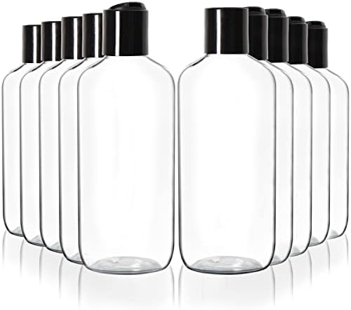 Помлад 10 пакувања чисти пластични празни шишиња со капаче од диск 8 унца, козметички шишиња што се пополнуваат, исцедуваат контејнери