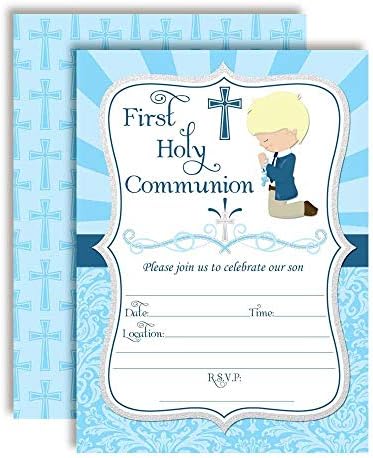 Прва Света Причест Верска Партија Покани за Момчиња , 20 5 х7 Пополнете Картички Со Дваесет Бели Пликови Со Амандакреација