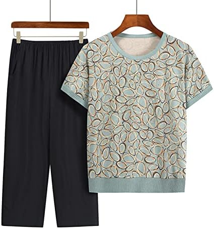Лето сетови жени 2 парчиња облека плус големина маици и панталони со кратки ракави поставуваат постари жени лабави сетови за вежбање