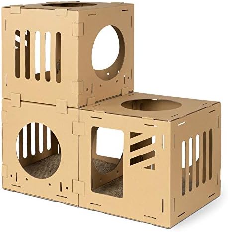 Наварис Модуларна Картонска Куќа За Мачки-САМОСТОЈНА Брановидна Картонска Конфигурирана Кула За Играње Кондоминиум За Мали Мачки, Мачиња , Зајаци-3