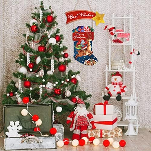 Hpniub Среќен Божиќен дрвен знак за виси, снегулка, Дедо Мраз Божиќ, добредојде на вратите украси, скокање ирваси wallидна
