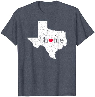 Тексас дома маица потресена tx државна мапа со маица за подароци за срце